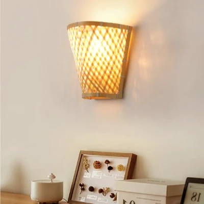 Image of Schindora Boho Wall Lights Bamboo,Rustic Light Basket Shape Lamp E27 Hand Made Vintage for Living Room Bedside Dining Bedroom Home