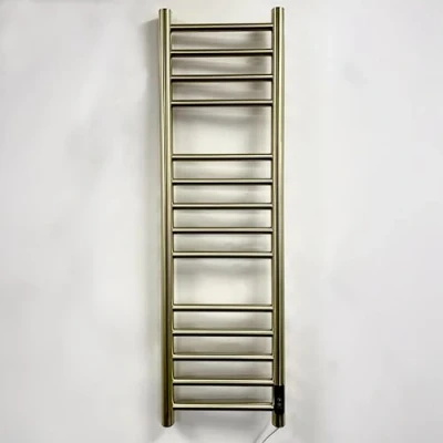 Image of Manissa Siena Brushed Brass Stainless Steel Electric Heated Towel Rail 300mm W x 1000mm H Energy Efficient Radiator