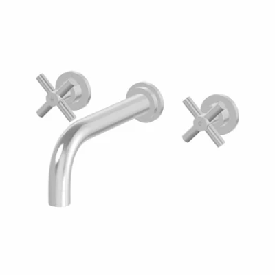 Image of Architeckt® Tanaro Wall Mounted Bathroom Basin Sink Mixer Tap Long Spout Twin Crosshead Handles, Chrome