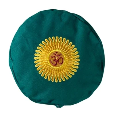 Image of Yoga Bolster Filled with Organic Buckwheat Hulls (Emerald Green Embroidered)