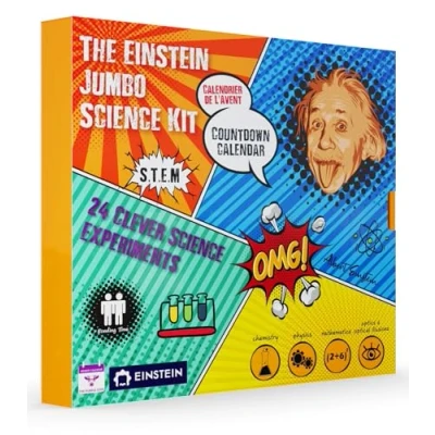 Image of NEW 2024 Einstein Jumbo Science Kit Advent Calendar Kit. 24 Jaw dropping Tricks for Kids inspired by Einstein&#039;s playful inquisitive spirit. The perfect holiday S.T.E.M gift!