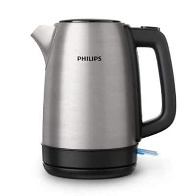 Image of Philips Domestic Appliances Electric Kettle 1.7L Capacity with Spring Lid and Indicator Light, Stainless Steel, Pirouette Base (HD9350/92), Silver
