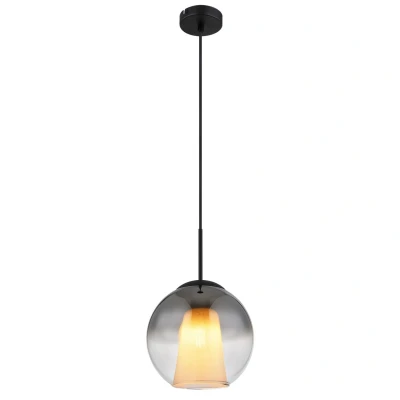 Image of Barry 25cm Dome Pendant Ceiling Light Matt Black Ball Smoke Glass Shade 1x E27