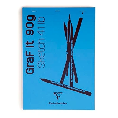 Image of Clairefontaine 96731C Graf&#039;It Stapled Pad 80 Sheets Plain Sketch Drawing Paper Detachable A6 10.5x14.8 cm 90g Royal Blue Cover Pack of 5 Pads