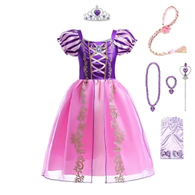 Image of Lito Angels Princess Rapunzel Costume Party Fancy Dress Up with Accessories for Kids Girls Age 10 Years, Purple