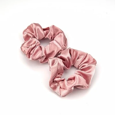 Image of 2 Pcs Scrunchies for Women, Soft Silk Scrunchies, Premium Satin Scrunchie Ponytail Holder, Hair Elastic Ties Long Fine &amp; Thick Curly Girls (Pink)