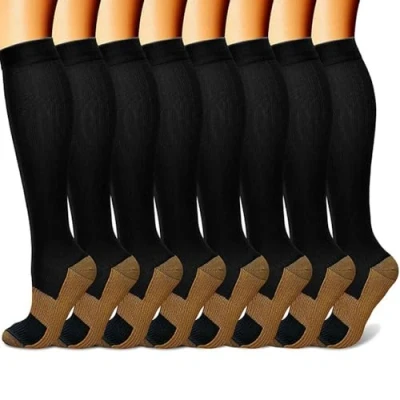 Image of 4 Pairs Compression Socks Stockings Supports Calf Pressure Graduated Support Running Flight Travel for Women &amp; Men Travel,