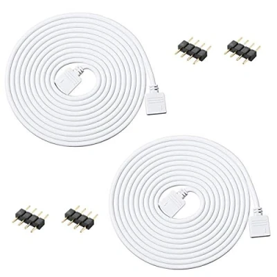 Image of Aroidful 2Pcs 8.2ft/2.5M 4Pin LED Strip Light Extension Cable Wire, Connector, RGB Connector 4 Pin for 5050 3528 2835