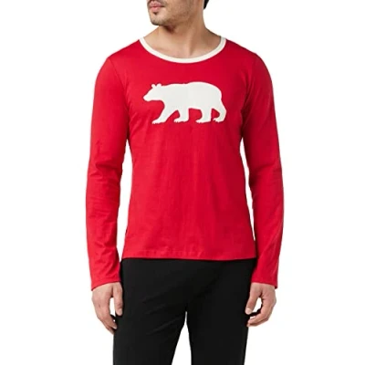 Image of Hatley Men&#039;s Fair Isle Bear &amp; Moose Family Pyjamas Pyjama Sets, Women&#039;s Long Sleeve Tee Bear, XL