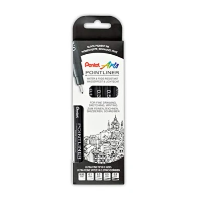 Image of Pentel Point liner S20P 5, set of 5 fineliners, black, waterproof and non fading, 0.05 0.8 mm