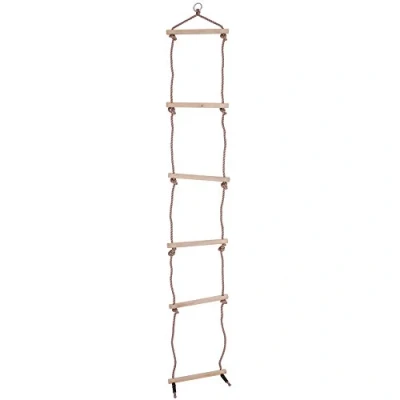 Image of Bigjigs Toys Kids Rope Ladder (2.1m) with 6 Wooden Rungs Ideal for Children&#039;s Climbing Frame, Tree House &amp; Dens, 60kg Weight Limit, Sturdy Outdoor Toy