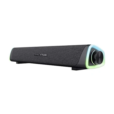 Image of Trust Gaming GXT 620 Axon RGB Illuminated Soundbar 12W, USB Powered, 3.5mm AUX, PC Speaker for Computer, Laptop, Smartphone, Tablet, TV Black