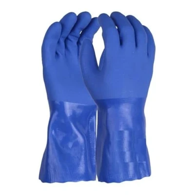 Image of Blue PVC Rubber Heavy Duty Chemical Resistant Gauntlet 35&quot; Long Arm Gloves Safety 3 Pairs