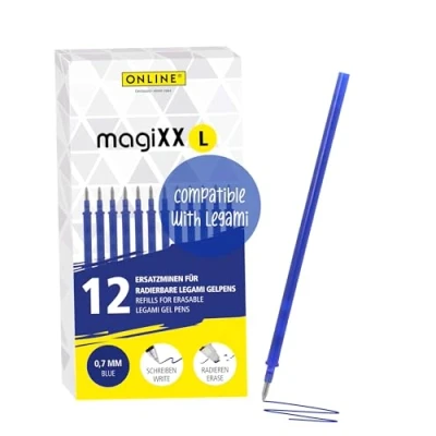 Image of Online 12 x Erasable Refills Compatible with Legami Gel Pens MagiXX L I Blue 0.7 mm Line Width Replacement Refill for Roller Ink