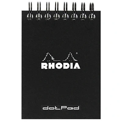 Image of RHODIA 115039C Spiral Notebook (Full Bound) Black A7 Dotted Dot 80 Detachable Sheets 80G Clairefontaine Paper Soft and Resistant Coated Card Cover Classic
