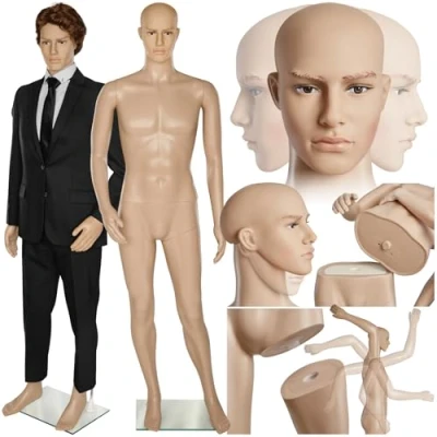 Image of tectake® 185cm Male Mannequin, Full Body Display Dummy with Realistic Proportions, Adjustable Arms, Rotatable Head, Stable Base and Stand, Easy Assembly, Ideal for Retail Clothing Shop Displays