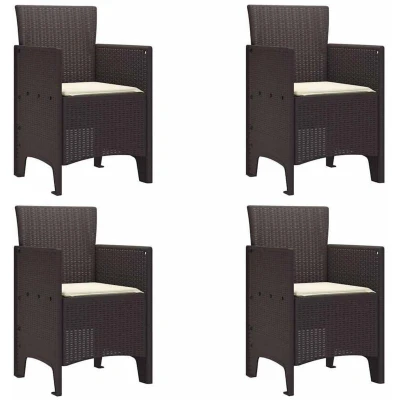Image of vidaXL garden chair set of 4 with cushions outdoor patio seating brown wicker cream modern balcony chairs synthetic poly rattan 53 x 49 85 cm comfortable individual seats