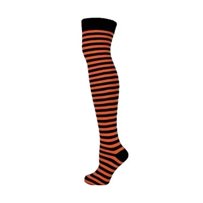 Image of Macahel Thin Striped Over the knee Socks (BLACK &amp; ORANGE)