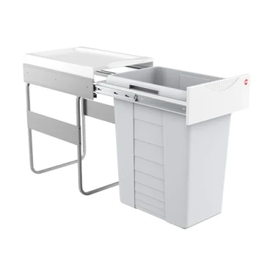 Image of Hailo Easy Cargo Solo Rubbish Bin 3668401 Large 40 L Built in Kitchen Waste for cm Cabinet Width Separation System, Plastic Light Grey