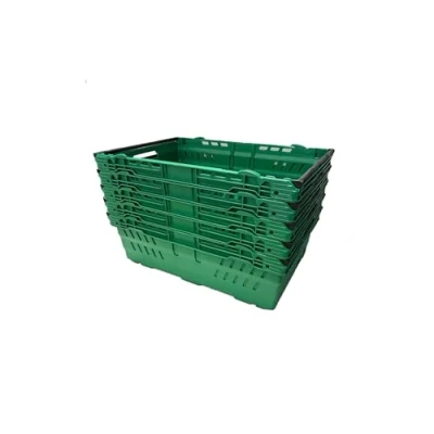 Image of 5x Bale Arm Crates, Nesting Ventilated Plastic Basket, Stacking Supermarket &amp; Storage Crate (35 Litre, GREEN)