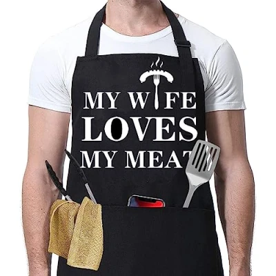Image of My Life Loves Meat Apron Gift For Him Man Dad Cooking Chef Novelty BBQ 30th 40th 50th 60th Birthday Christmas Stocking Filler Secret Santa Rude Silly Presents Husband Boyfriend Uncle