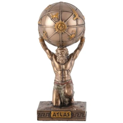Image of Miniature Figurine Greek God Atlas Made of Artificial Stone, Hand Painted with Bronze Colour by Veronese
