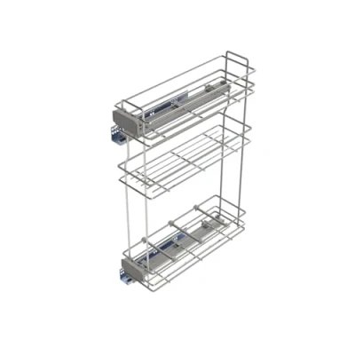 Image of Emuca Pull out bottle rack with soft closing, left side, 3 trays, height 800mm (31,4&quot;), module 200mm (7,8&quot;), Steel, Chrome plated