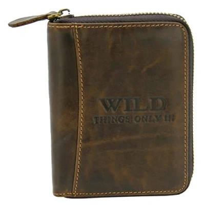 Image of WILD THINGS ONLY !!! Men&#039;s Wallet with Zip Leather RFID Protection &amp; Gift Box, brown, Standard, Portrait
