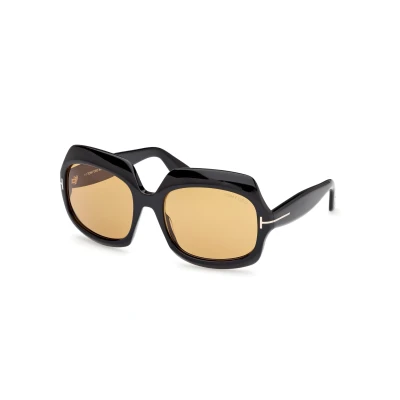 Image of Tom Ford REN Sunglasses, Women&#039;s, Size: 60, Glossy black brown