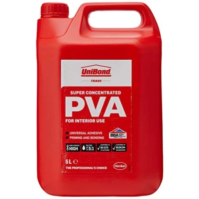 Image of UniBond Super PVA Adhesive, High Strength Glue for Glueing, Priming &amp; Sealing, Ideal As Sealer, Primer Wood Glue, All Purpose Interiors, 1 x 5 Litre