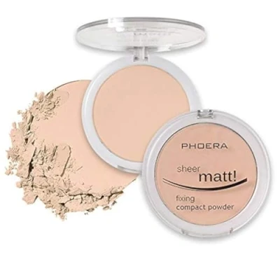 Image of AQUAPURITY PHOERA Sheer Matte Fixing Powder Makeup Base Fixer Setting Foundation Compact Pressed Long Lasting Make Up Skin Vitamin E Beauty Blender (202 Natural Beige…)