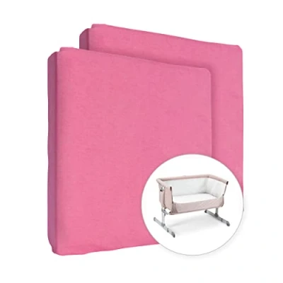 Image of 2X Jersey 100% Cotton Fitted Sheet for 83 x 50 cm Baby Co Sleeper Crib Mattress (Pink)