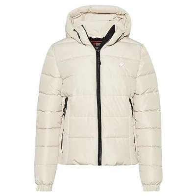 Image of Superdry Women&#039;s Hooded Spirit Sports Puffer Jacket, Pelican, UK 14