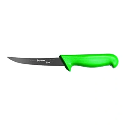 Image of Starrett Professional Stainless Steel Kitchen Boning Knife Narrow Curved Profile 5 inch (125mm) Green Handle