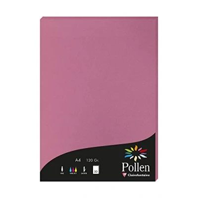 Image of Clairefontaine Ref 44281C Pollen Coloured Paper (Pack of 50 Sheets) A4 (210 x 297mm), 120gsm Paper, Inkjet &amp; Laser Printer Compatible, Acid Free Hydrangea Pink