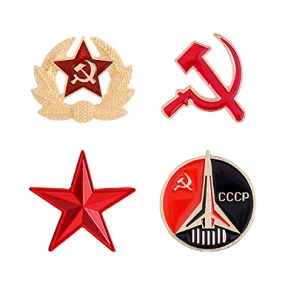 Image of 4X Pin Ussr Russian Soviet Removable Lapel Badge Star Hat Communism
