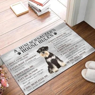 Image of Bioputty Entrance Door Mat,Mini Schnauzer Decor Doormat,Schnauzer Dog House Rule Welcome Doormat Non Slip Bathroom Rugs Carpet for Home/Kitchen/Indoor/Outdoor 18&quot; x 30&quot;