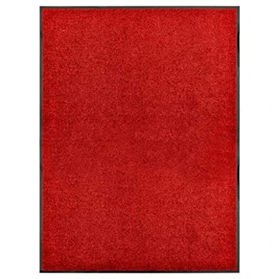 Image of vidaXL Doormat Thick Absorbent, Non Slip PVC Backing, 90x120 cm, Red, Washable, Indoor/Outdoor, Polyamide Surface, Black Rim