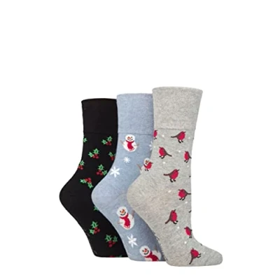 Image of SockShop Gentle Grip Ladies Cotton Christmas Socks Pack of 3 Noel 4 8