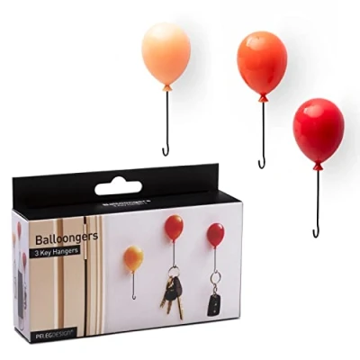 Image of Peleg Design Balloongers: Key Hooks for Wall Fun Balloon Shaped Holder Decorative Hanger Set of 3 w/ Install Options Wall, Fridge Cute Holders