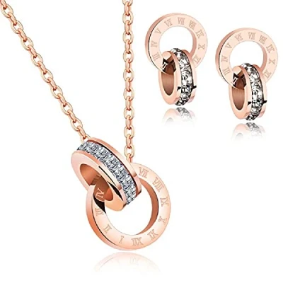 Image of Crystalline Azuria Jewellery White Crystal Necklace and Earrings Set Costume for Women Wedding Party Bridal Bridesmaid Accessories 18ct Rose Gold Plated