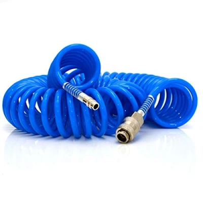 Image of eyepower 15m Compressor Airline Hose 1/4&quot; 10 Bar Compressed Air Coiled PU High Flow