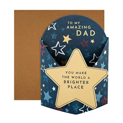 Image of Hallmark Fathers Day Card for Dad, Pop Up Star Design, 3D Card, Blue, Gold Foil