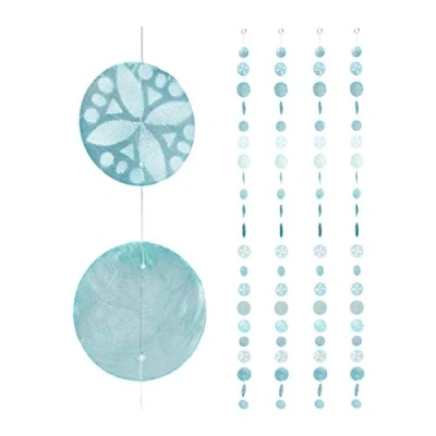 Image of Relaxdays Capiz Garland Set of 4 for Door, Balcony or Window, Seashell Curtain, 180 cm Long, Flower, Petal, Turquoise, 10027977_530