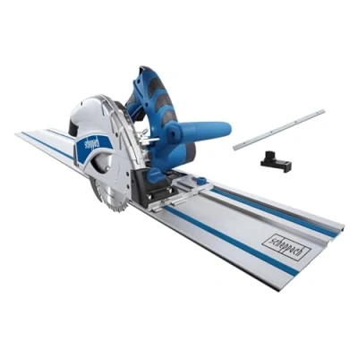 Image of Scheppach 590 1802 915 160 mm Plunge Saw System with 2 x 700 240 V Guide Rails and Rail Connector Blue