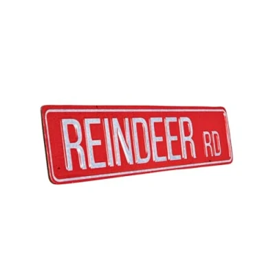 Image of Samuel ALEXANDER 43cm Red Metal Reindeer Road Sign Christmas Decoration