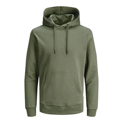 Image of JACK &amp; JONES Male Plain Hoodie, Dusty Olive, XL