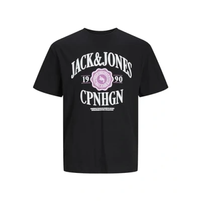 Image of JACK &amp; JONES Men&#039;s Jorlucca Branding Tee SS Crew Neck T Shirt, Black, S