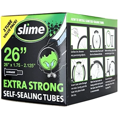 Image of Slime 30074 Bike Inner Tubes with Puncture Sealant, Extra Strong, Self Sealing, Prevent and Repair, Schrader Valve, 26&quot; x1.75 2.125&quot;, Value 2 Pack