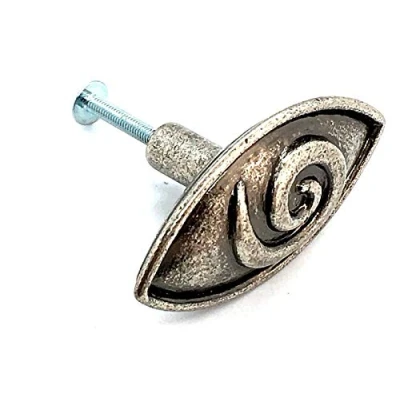 Image of 2 x Oval 66mm Antiqued Silver/Pewter Effect with Aztec Swirl Pattern Cupboard Cabinet knobs by Swish.